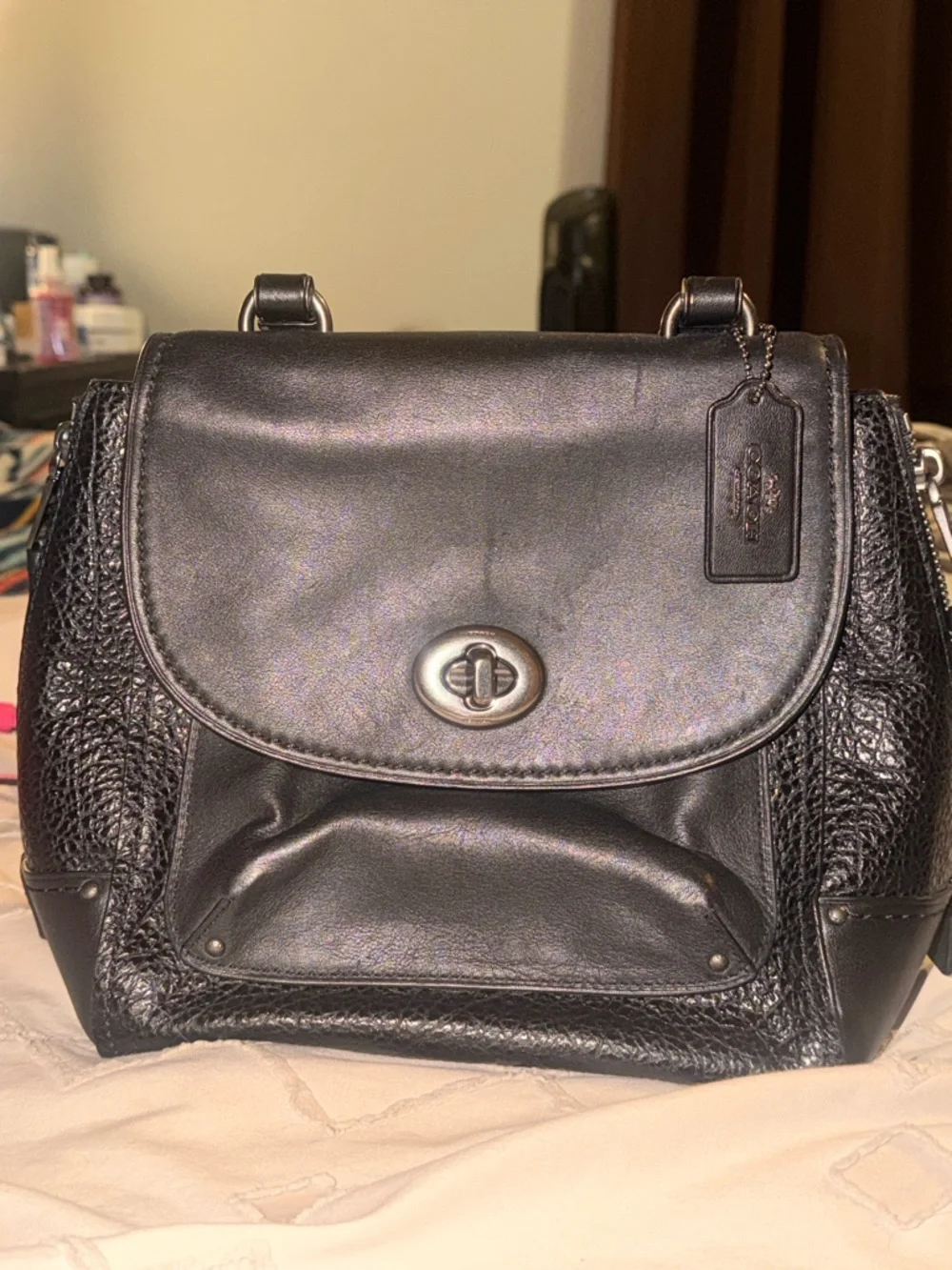 Coach Black Leather Turnlock Backpack - Picture 2 of 4